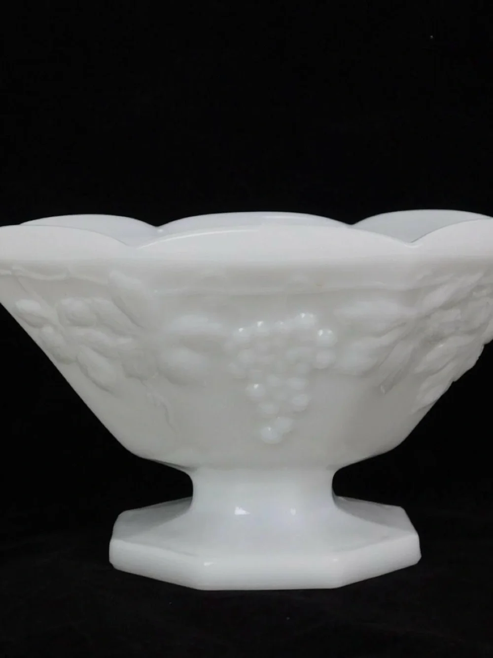 Anchor Hocking White Milk Glass Fruit Motif Pedestal Bowl